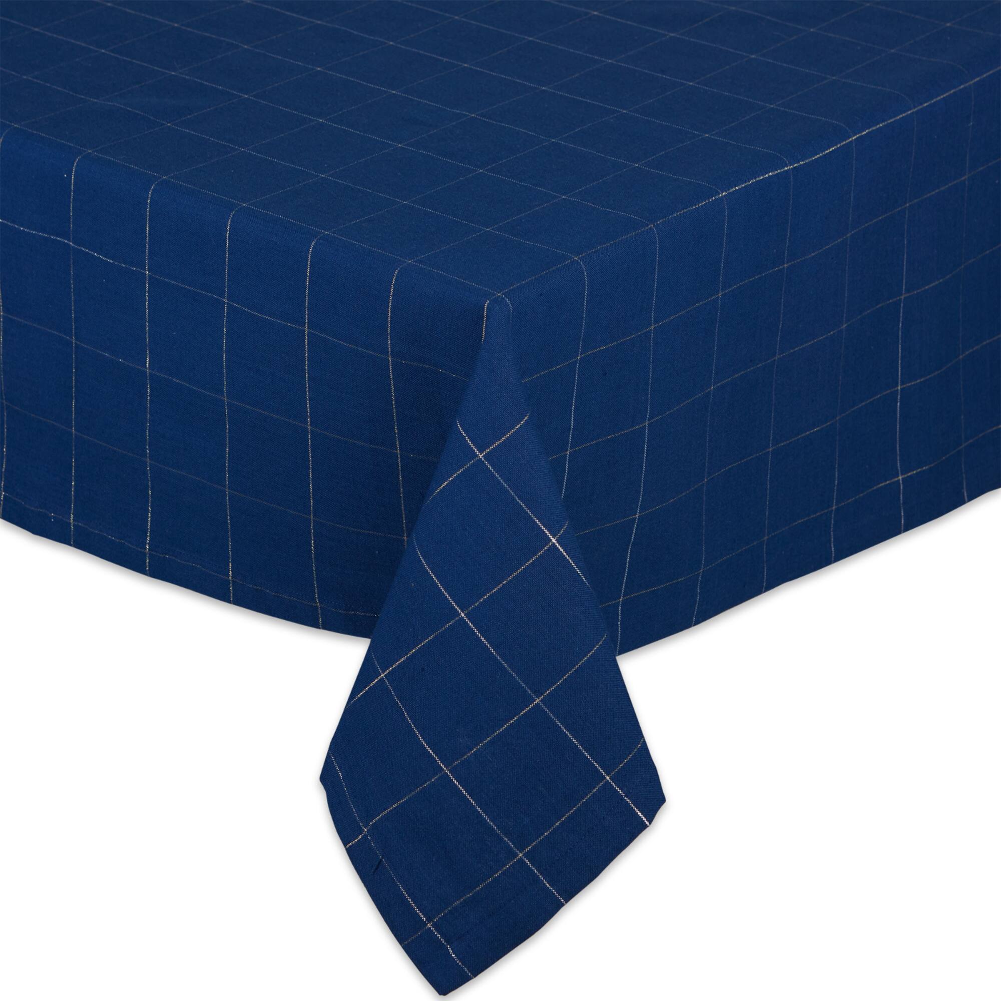 Blue Metallic Windowpane Tablecloth 60" x 120"